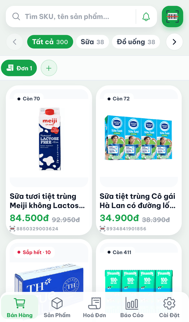 Màn hình bán hàng trên app KiPos